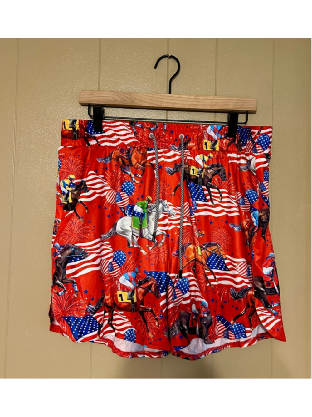 Men's FT Fenteng Swim Shorts Trunks Size XL Horse Racing Flag Print